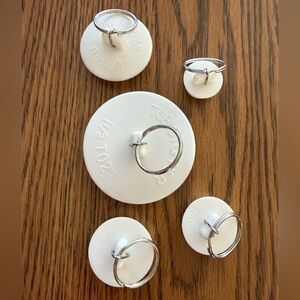 White Tub Stopper Set with Silver Rings Drain Plug Bathtub Sink